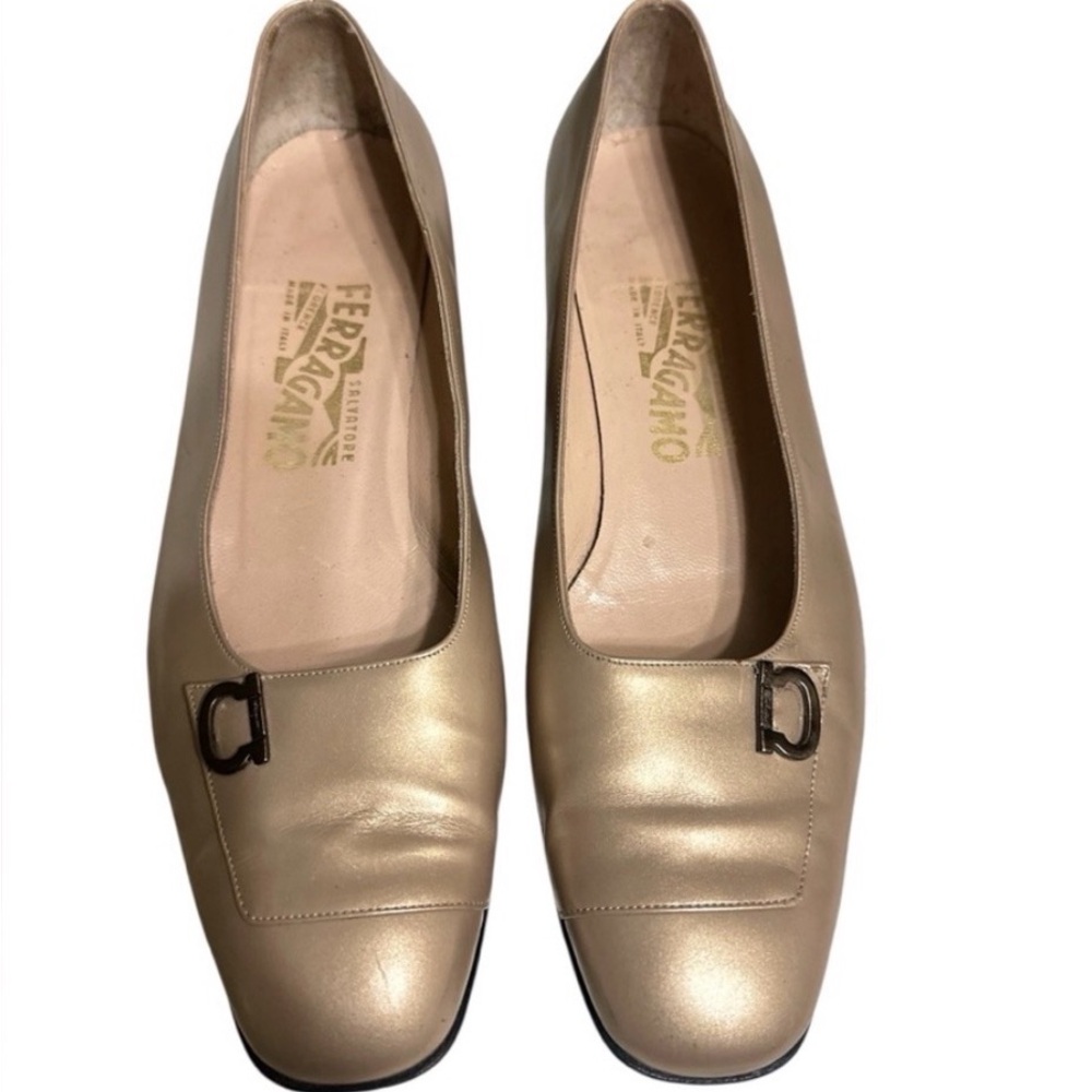 Salvatore Ferragamo Women's Francesca Pewter Metallic Calfskin Loafers - Picture 1 of 10